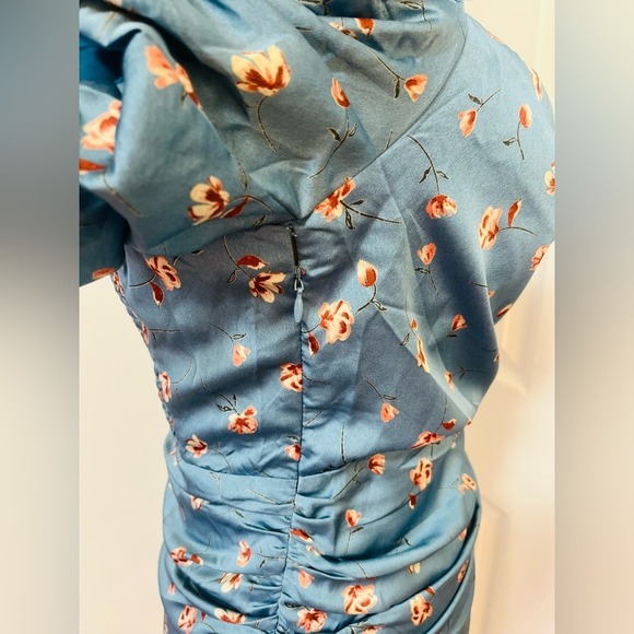 ASTR The Label Elegant Blue Floral Puff Sleeve‎ Fitted Dress Women's Medium - Picture 12 of 12